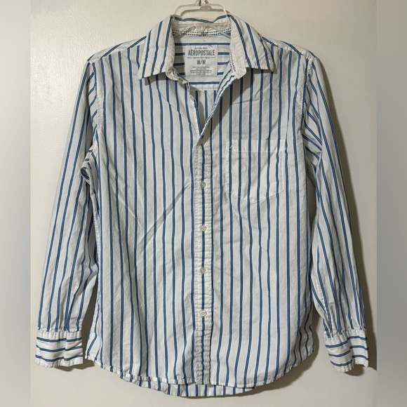 Aeropostale Other - **SOLD**Aeropostale Men’s Size M Blue & White Striped Long Sleeve Button-Down
